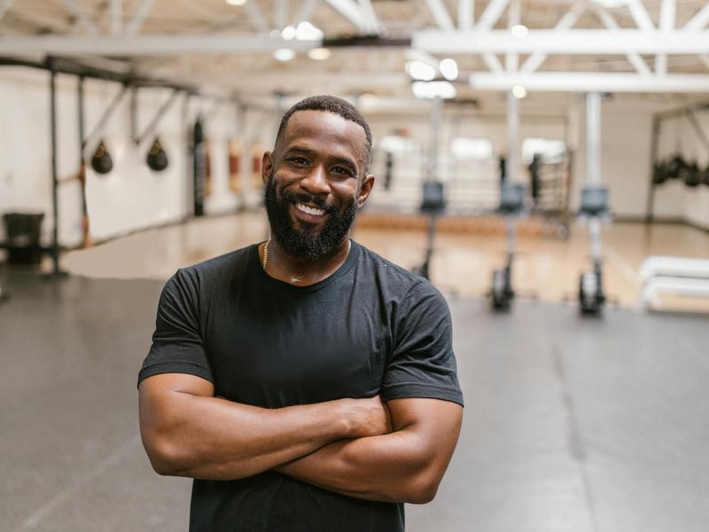 Wide view of a professional strength training facility